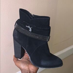 Aldo Black Heeled Boots with Rhinestone Strap